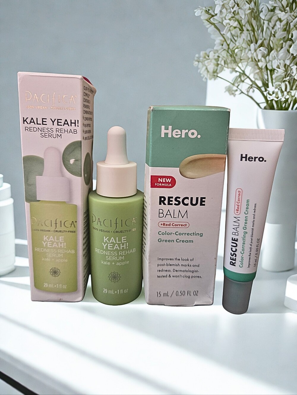 Pacifica Kale Yeah! Redness Rehab Serum + Hero Rescue Balm Red Correct Bundle